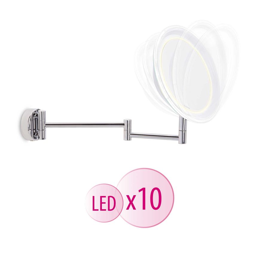 Lanaform LED make-up wandspiegel met 10x vergroting en kantelbare chroomarm