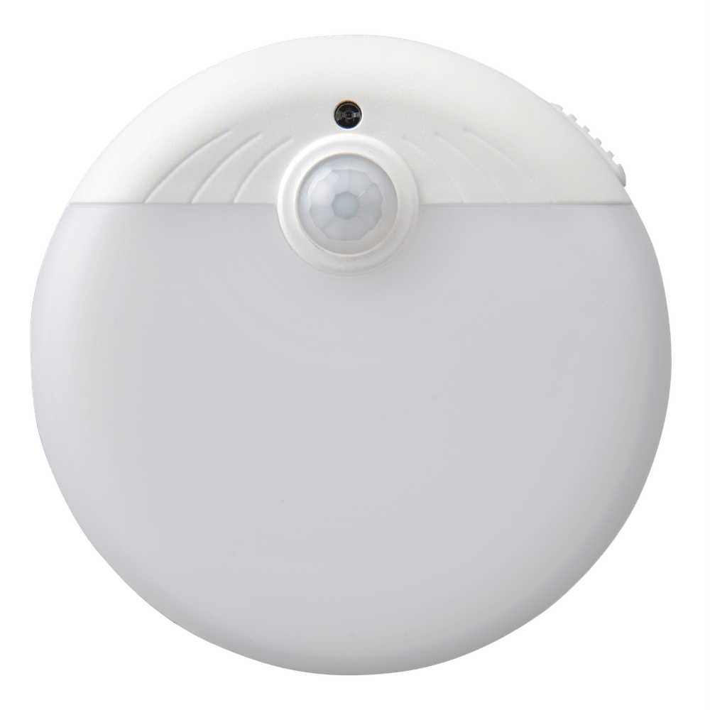 SecuCare witte ronde LED-nachtlamp met bewegingssensor en textuurrijke bovenkant