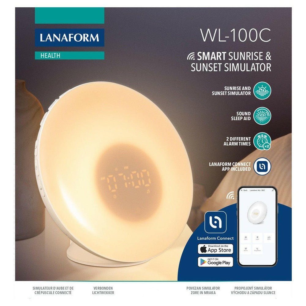 Ronde witte Lanaform WL-100C lichtwekker met digitaal display en app
