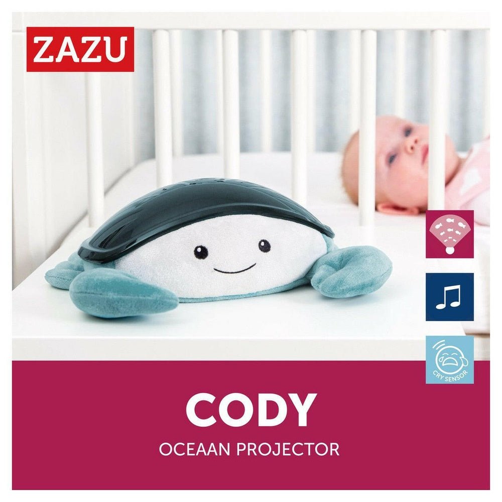 ZAZU Cody Krab oceaan projector met logo en functies pictogrammen