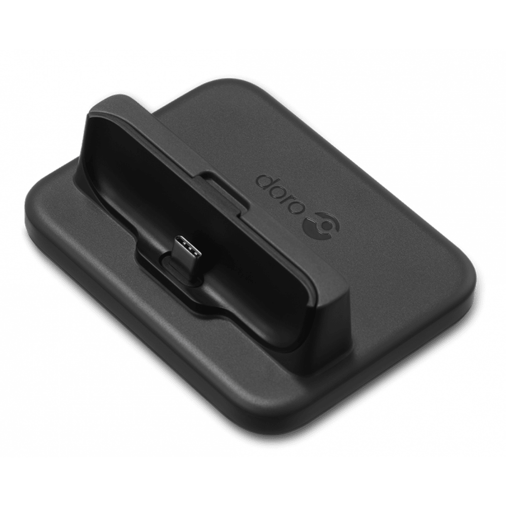 Zwarte Doro bureaulader voor Doro 8100 en 8200 met USB-C poort