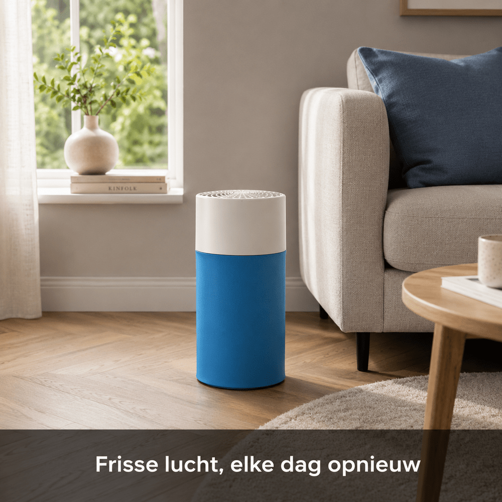 Blueair Blue Pure 411 blauwe luchtreiniger in woonkamer