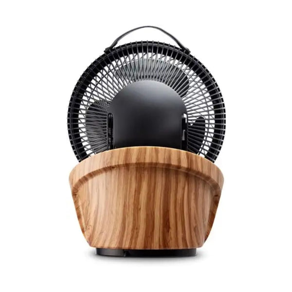 Achterkant Clean Air Optima ventilator met oscillatie-ondersteuning en houtnerf