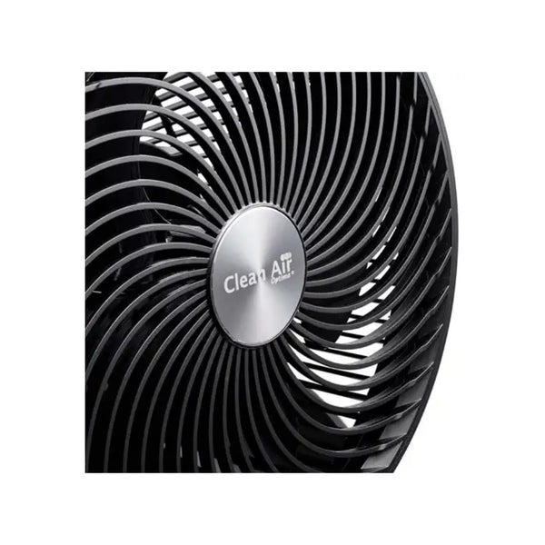 Zilveren logo 'Clean Air Optima' op centraal paneel van ventilatorkapje