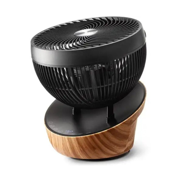Zijopname Clean Air Optima ventilator met verticaal gestreept rooster en houten voet