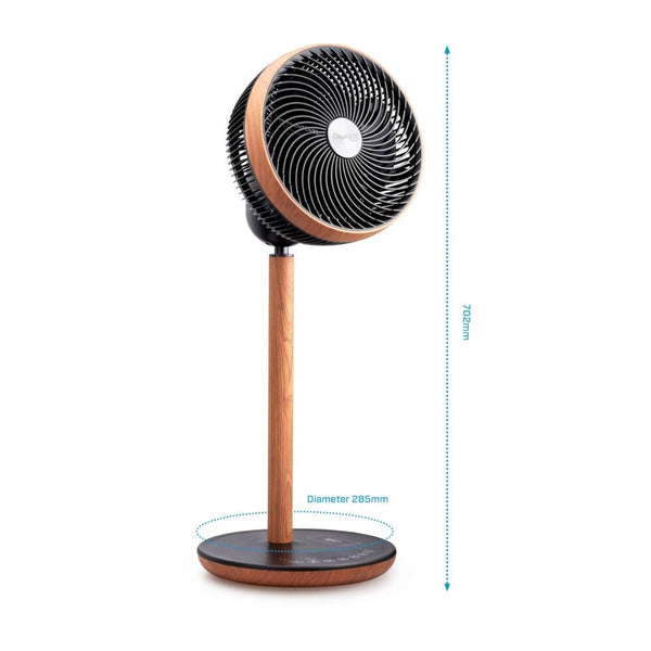 Maatvoering Clean Air Optima ventilator: 702 mm hoog met houten details