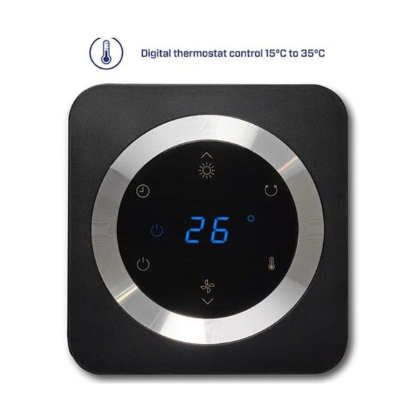 Close-up digitale thermostaat Clean Air Optima zwart LED display 26 graden