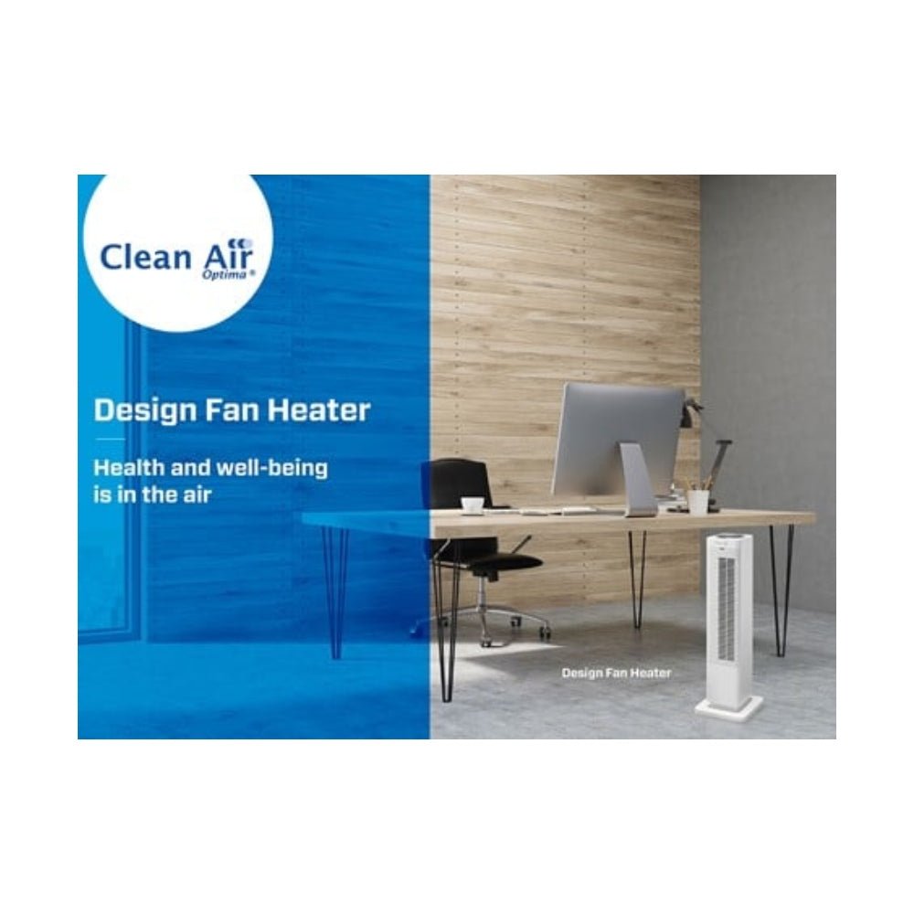 witte Clean Air Optima ventilatorkachel in woonkamer setting