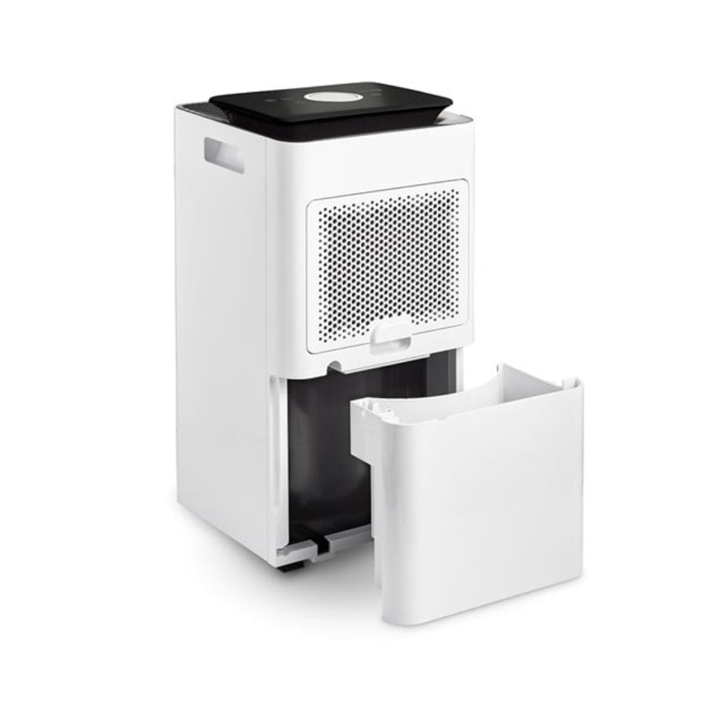 Witte Clean Air Optima ontvochtiger met verwijderbare waterbak en handgreep