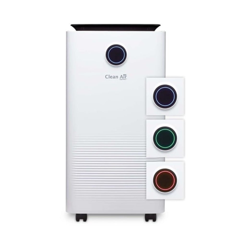 Clean Air Optima luchtontvochtiger met LED-statuslampjes en wieltjes