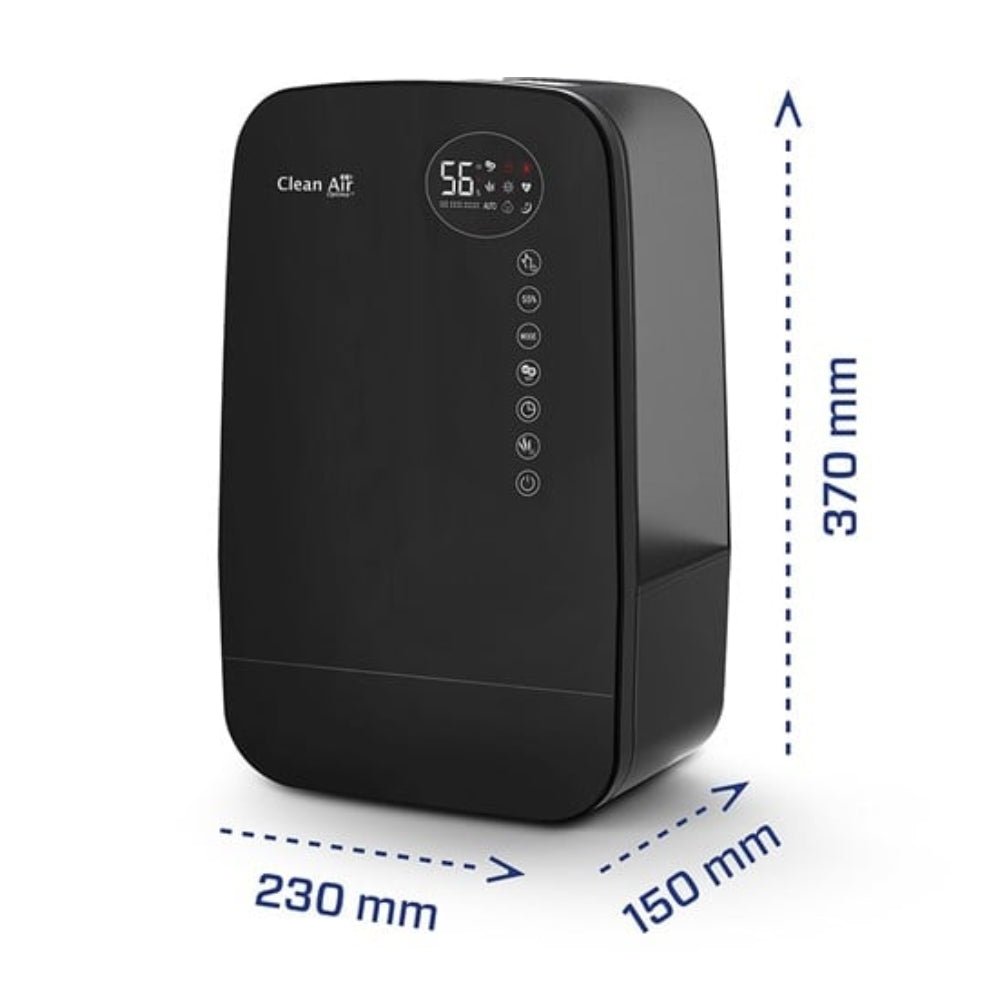 Zwarte Clean Air Optima luchtbevochtiger met waterreservoir en digitale bediening