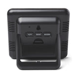Achterkant zwarte hygrometer met knoppen voor °C/°F, reset en MAX/MIN