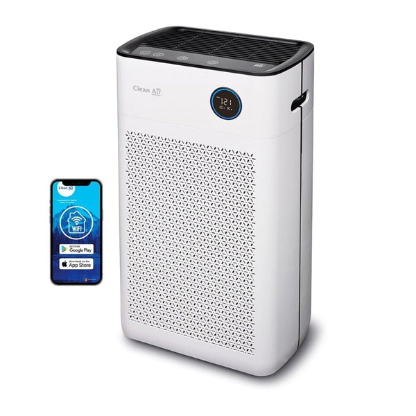 Clean Air Optima - CA-509Pro Smart - intelligente HEPA UV ionisator luchtreiniger - voor 90 m² - voorkant met app - Shopvoorgezondheid