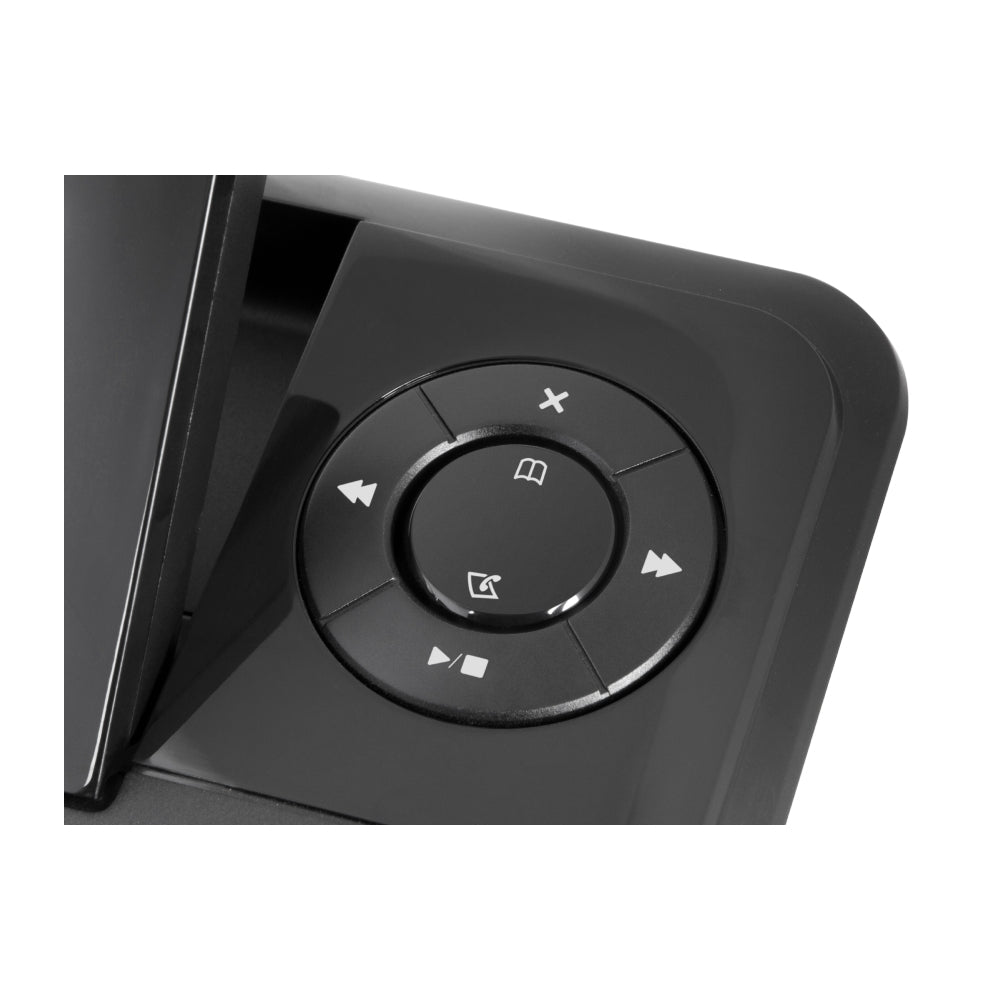 Close-up ronde navigatieknop Doro Comfort 4005 met pictogrammen voor contacten en instellingen