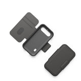 Doro wallet case onderdelen getoond: voorkant, achterkant en gesloten ontwerp