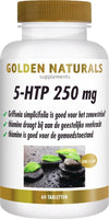 Golden Naturals 5-HTP 250 mg veganistische tabletten fles met etiket en 'one a day'