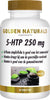 Golden Naturals 5-HTP 250 mg veganistische tabletten fles met etiket en 'one a day'
