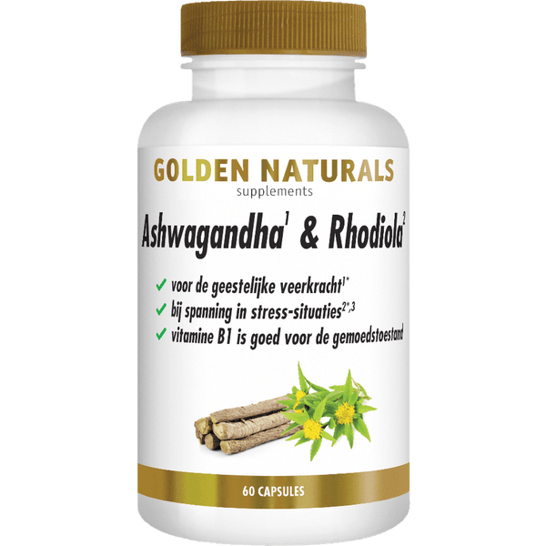 Golden Naturals Ashwagandha & Rhodiola Complex (60 capsules) - GOL64691-Shopvoorgezondheid