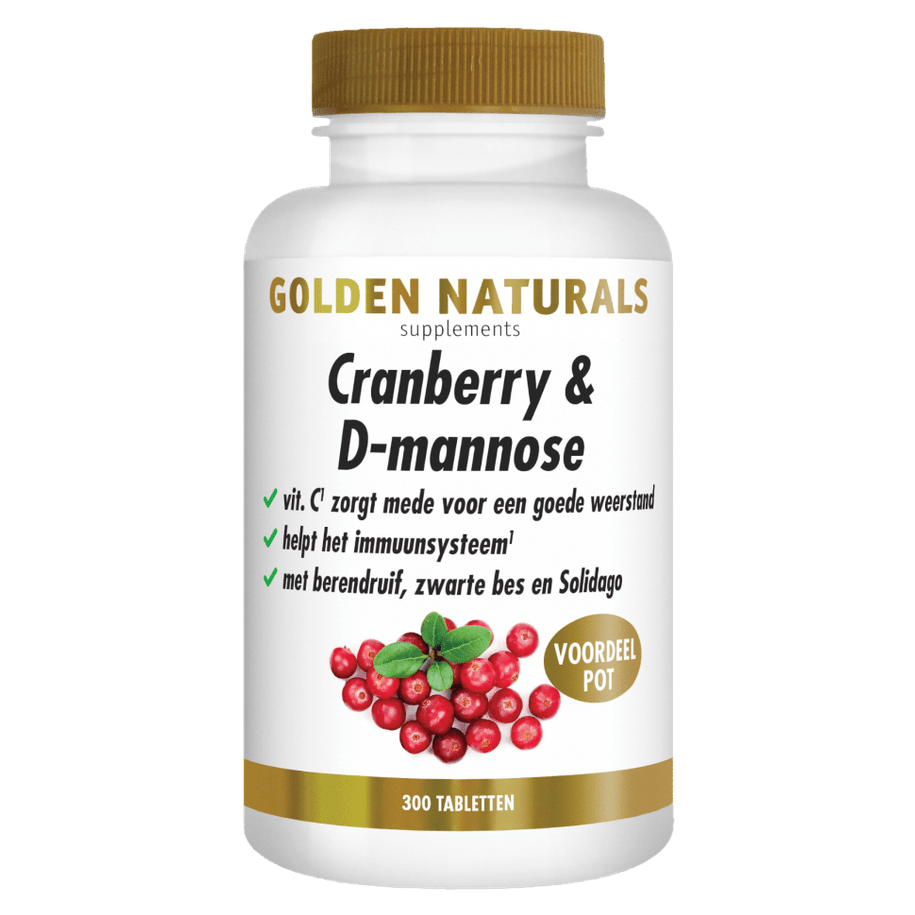 Golden Naturals Cranberry & D-mannose voordeelpot met 300 vegan capsules en vitamine C