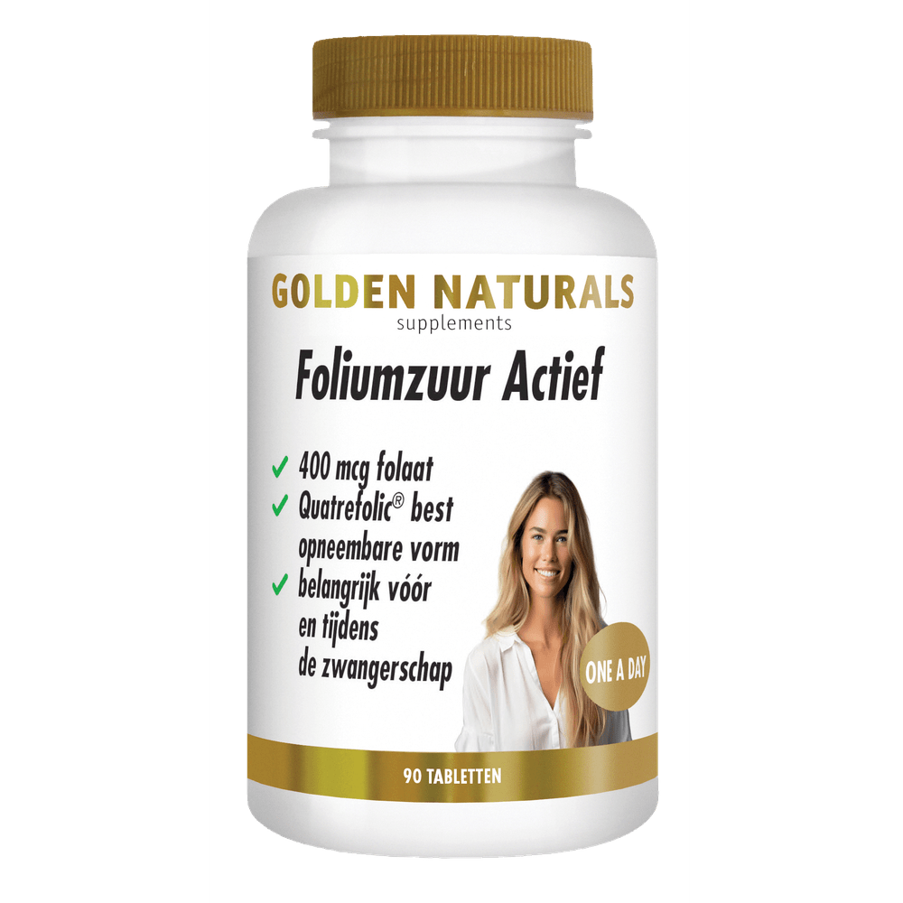 Golden Naturals Foliumzuur Actief 90 veganistische tabletten met Quatrefolic voor zwangerschap
