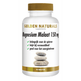 Golden Naturals Magnesium Malaat 150 mg veganistische tabletten in witte fles met gouden dop voor spieren en vermoeidheid
