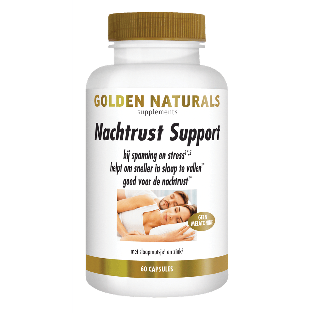 Golden Naturals Nachtrust Support supplementen 60 vegan capsules zonder melatonine voor slapen bij stress