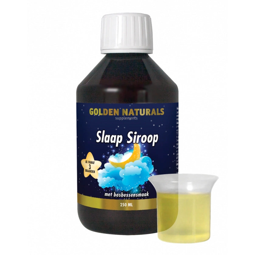 Golden Naturals Slaap Siroop Kids 250ml met bosbessensmaak in fles met doseringsbekertje