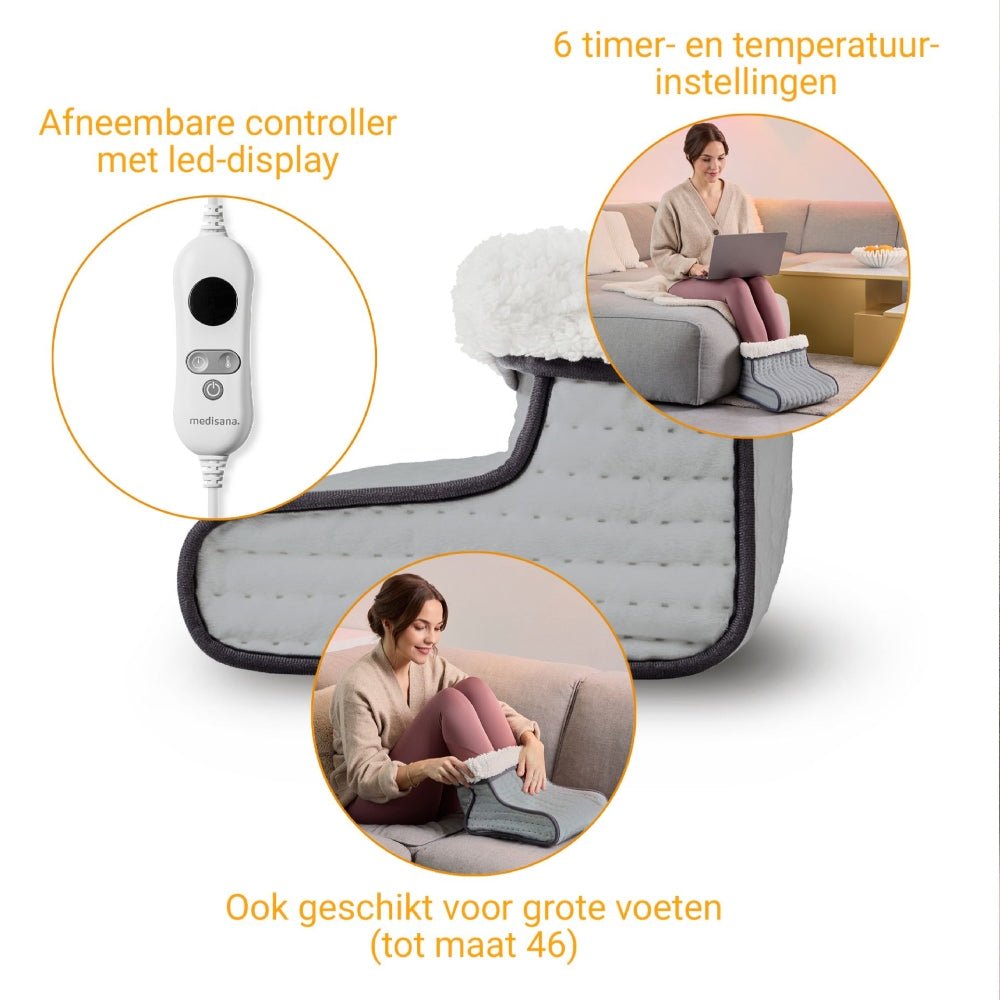 Medisana grijze voetenwarmer met LED-controller en 6 temperatuurstanden voor grote voeten