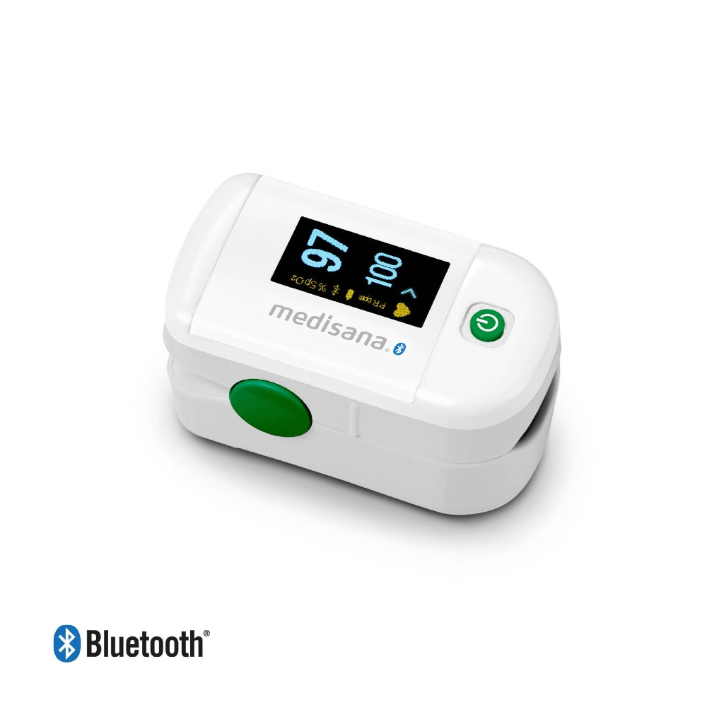 Medisana saturatiemeter met actieve display en Bluetooth logo