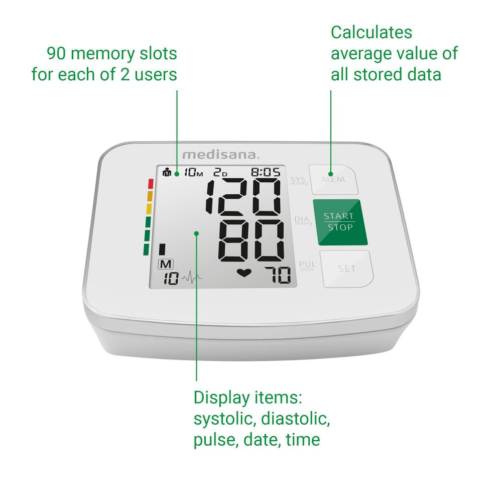 Medisana BU 512 bovenarm bloeddrukmeter met groot LCD-scherm en kleurenbalk