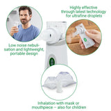 Medisana IN 515 ultrasone inhalator close-up met maskers en mondstuk voor kinderen en volwassenen