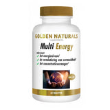 Golden Naturals Multi Energy 60 veganistische tabletten in witte fles met gouden dop, ondersteunt energieniveau en concentratie