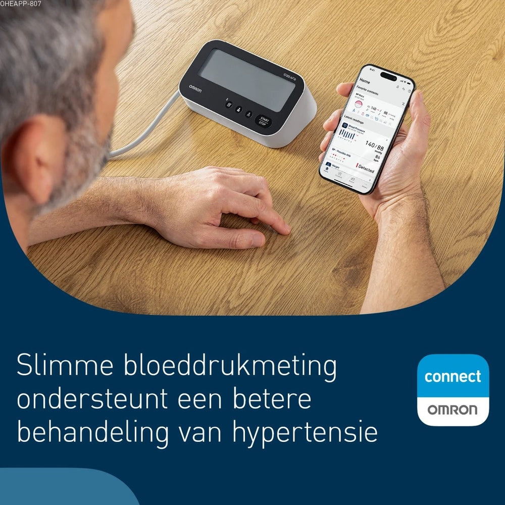 Slimme Omron M4 Connect bloeddrukmeter met dataoverdracht naar smartphone app
