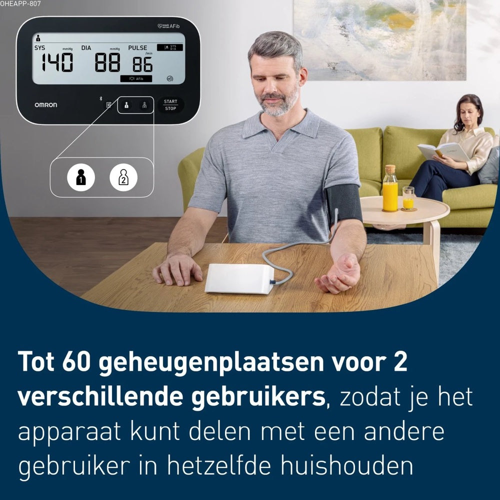 Deelbare Omron M4 Connect bloeddrukmeter voor 2 gebruikers met 60 geheugenplaatsen