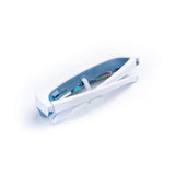Luminette 3 lichttherapiebril halfgevouwen met zichtbare USB-C poort en interne details