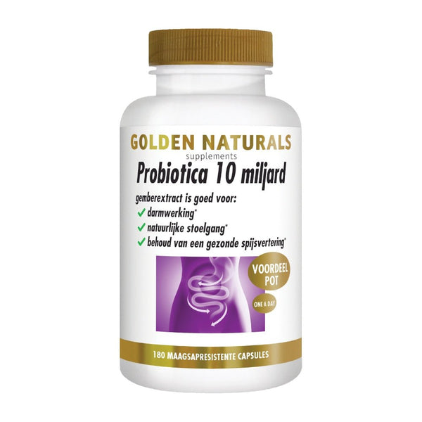 Probiotica 10 miljard van Golden Naturals -Probiotica - 180 maagresistente capsules-Shopvoorgezondheid