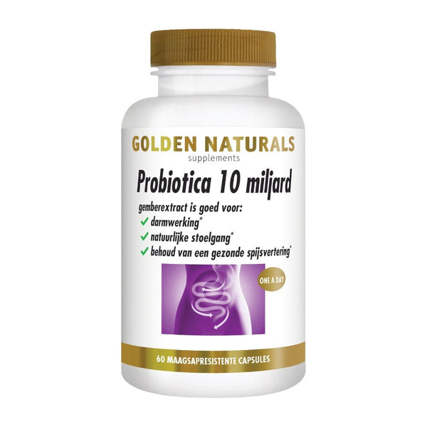 Probiotica 10 miljard van Golden Naturals -Probiotica - 60 maagresistente capsules-Shopvoorgezondheid
