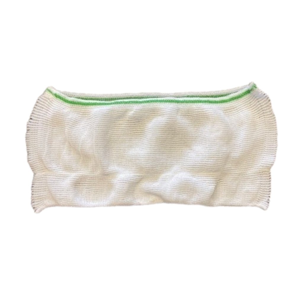 Wit elastisch stretchbroekje medium met geribbelde textuur en groene boord