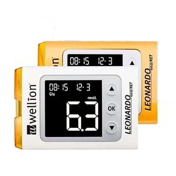 Wellion Leonardo ketonen- en glucosemeter (wit en oranje) - WEL86280-Shopvoorgezondheid