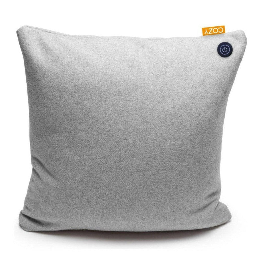 Grijze vierkante kussensloop zonder verlichting met COZY label en knop