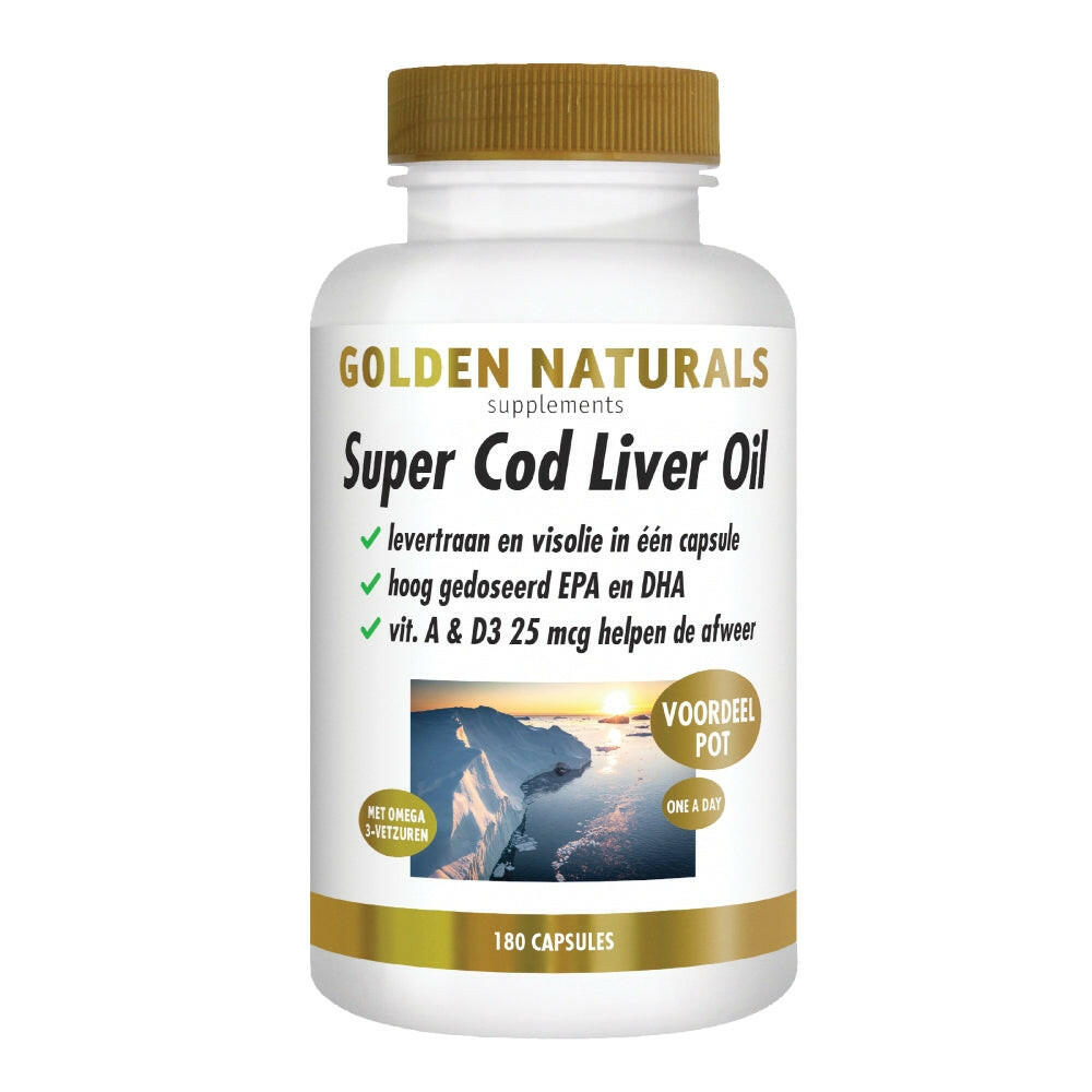 Golden Naturals Super Cod Liver Oil voordeelpot met 180 softgel capsules, EPA DHA en vitamine A & D3