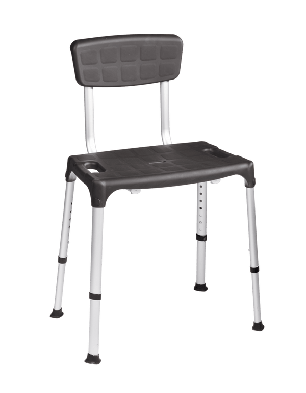 SecuCare Douchestoel Quattro met rugleuning, Zwart, verstelbaar in hoogte 390-540 mm