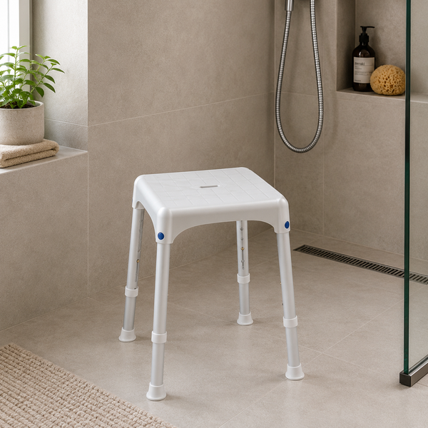 SecuCare Quattro verstelbaar douchekrukje met antislip zitting en afwateringsopening