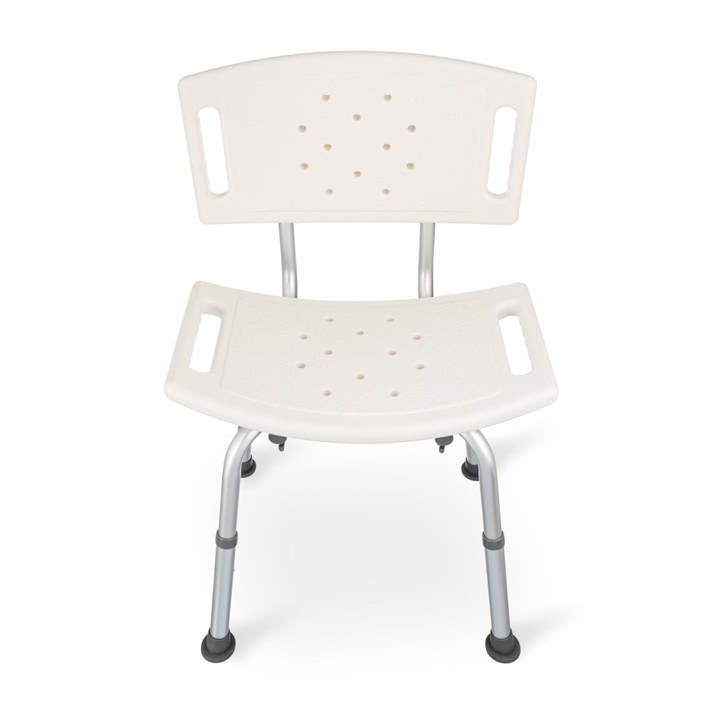 Witte douchestoel met rugleuning van aluminium en PVC met handgrepen