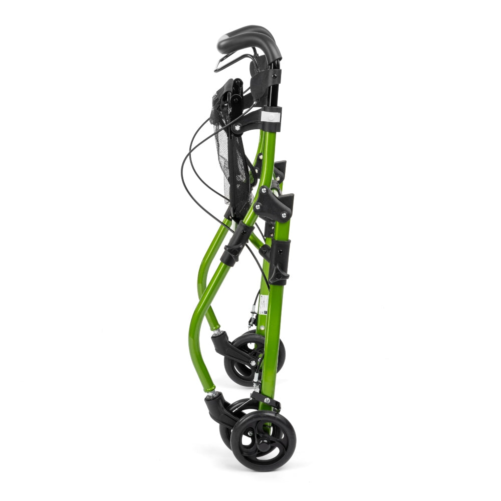 Ingevouwen compacte groene rollator voor eenvoudig transport