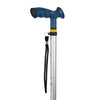 Close-up Timago wandelstok zilver met blauwe ventilatiegaten