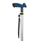 Close-up Timago wandelstok zilver met blauwe ventilatiegaten