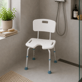 Timago douchestoel met rugsteun en U-vormige zitting in aluminium frame