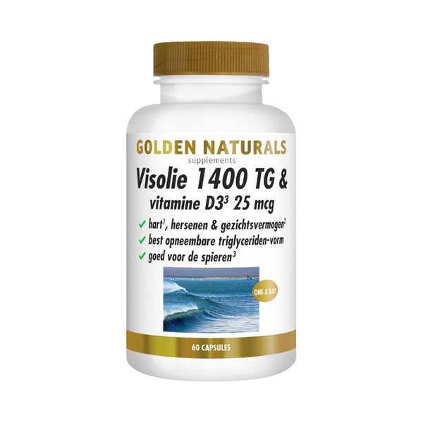 Golden Naturals - Visolie 1400 tg & vitamine D3 - 60 capsules- Shopvoorgezondheid