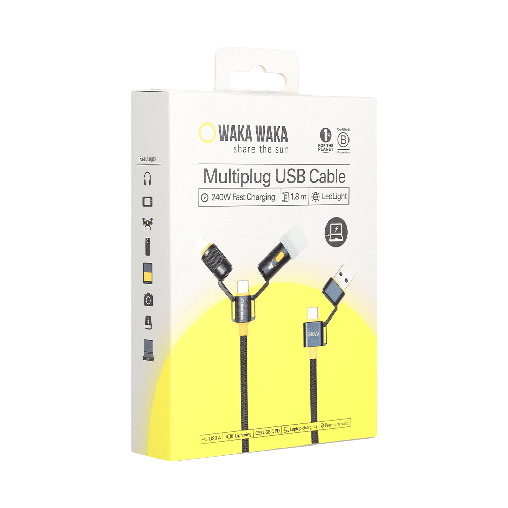 Verpakking Waka Waka 240W multiplug USB-kabel met LED en 1.8m lengte